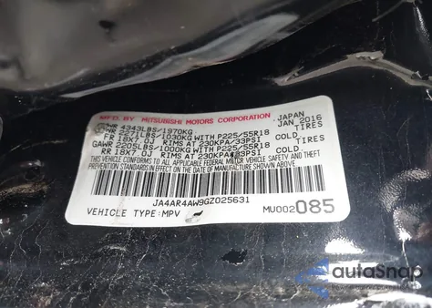 2016 Mitsubishi Outlander Sport 2.4 Gt/2.4 Sel из США, поврежденный, VIN JA4AR4AW9GZ025631